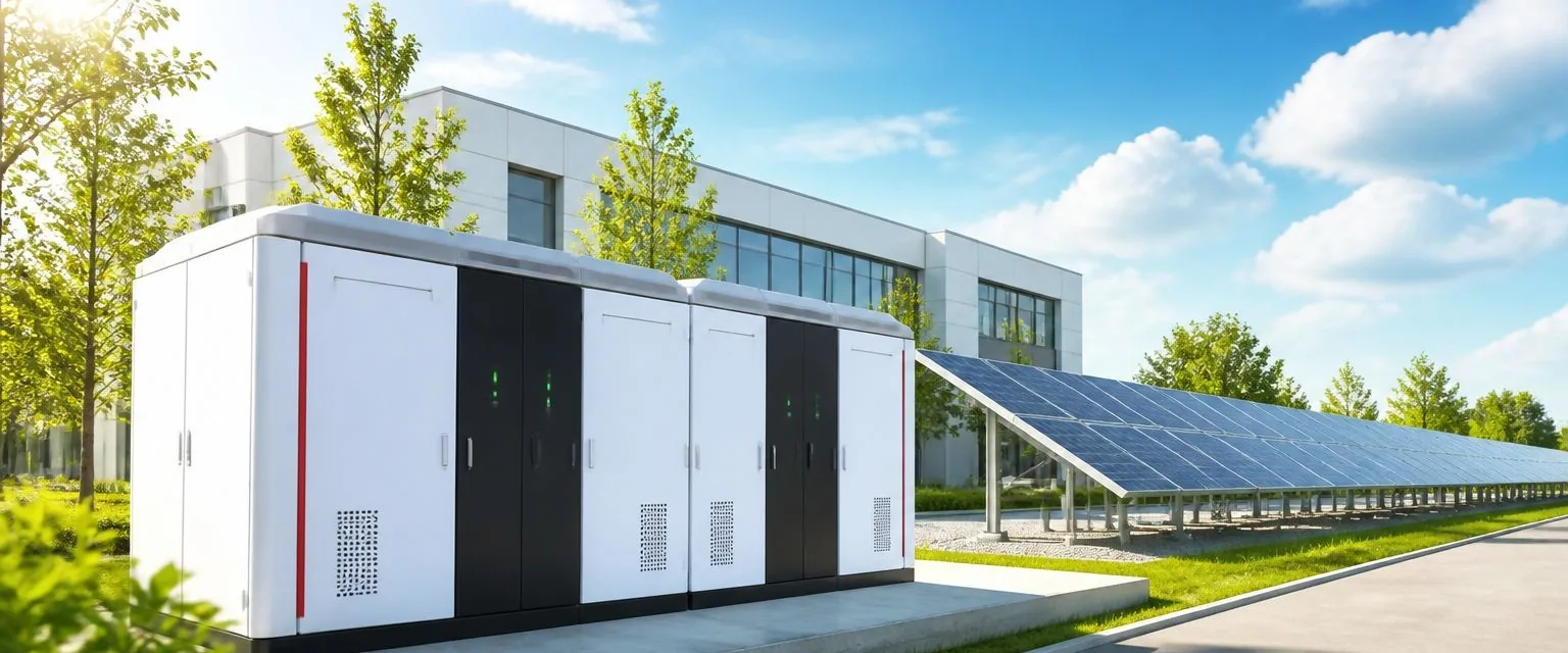 Commercial and industrial battery storage system with solar panels